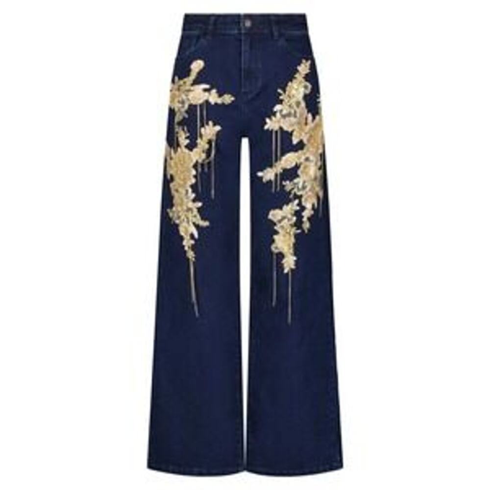The Noli Shop Rocco Gold Embellished Jean In Blue